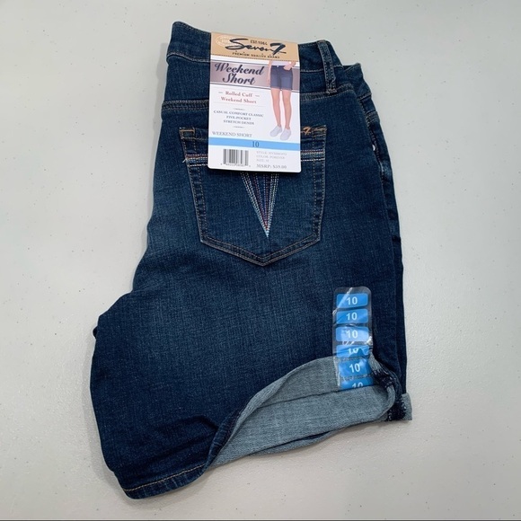 Seven 7 Weekend Shorts Women Size 10 Blue Stretch Denim Roll Cuff - Picture 1 of 13